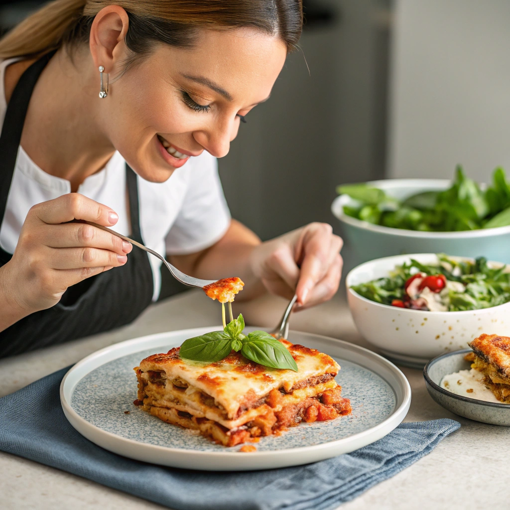 A freshly baked oven ready lasagna recipe with golden melted cheese on top.