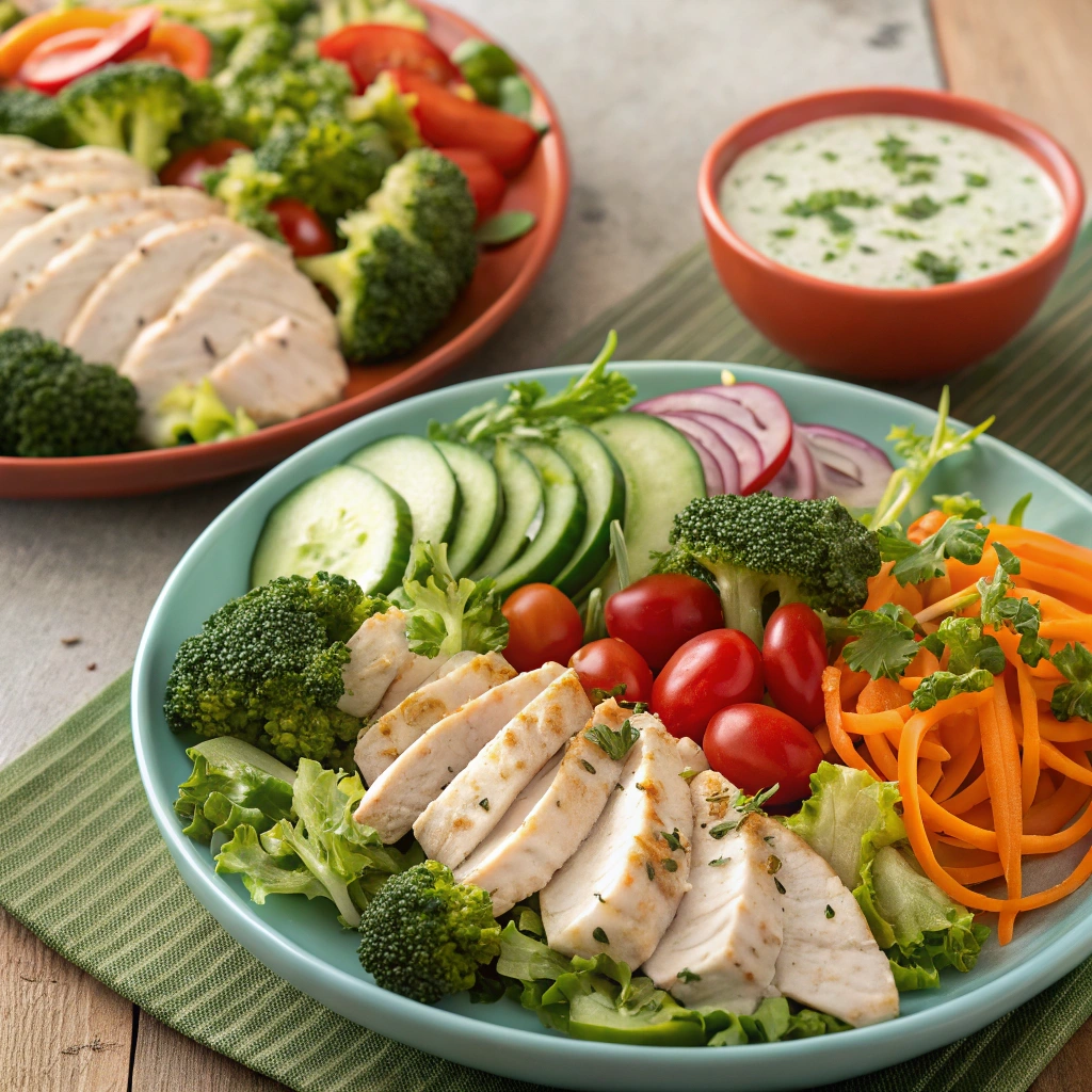 Freshly prepared chicken salad chick broccoli salad recipe served in a bowl.