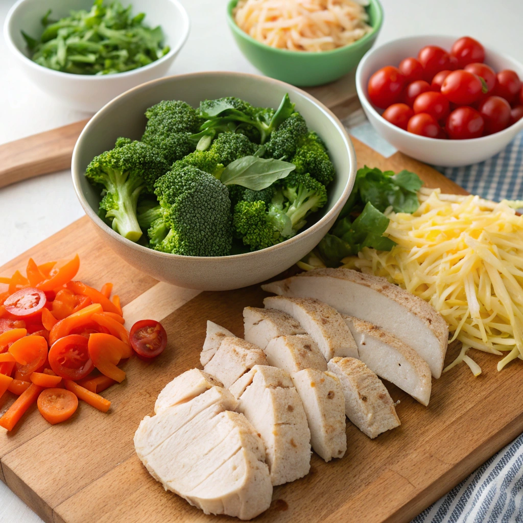 A spoon scooping creamy broccoli salad from a serving dish.