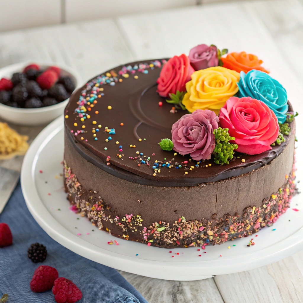 A fork cutting into a piece of chocolate cake with a gooey, fudgy center.