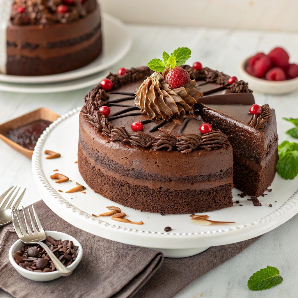  A moist chocolate cake recipe with chocolate ganache and sprinkles.