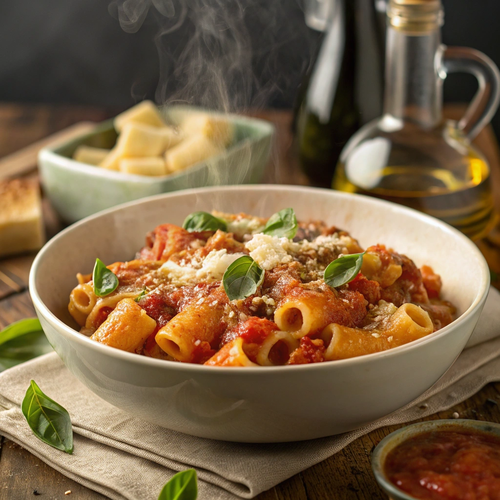 ditalini pasta recipe dish with fresh basil and Parmesan, a comforting family meal."