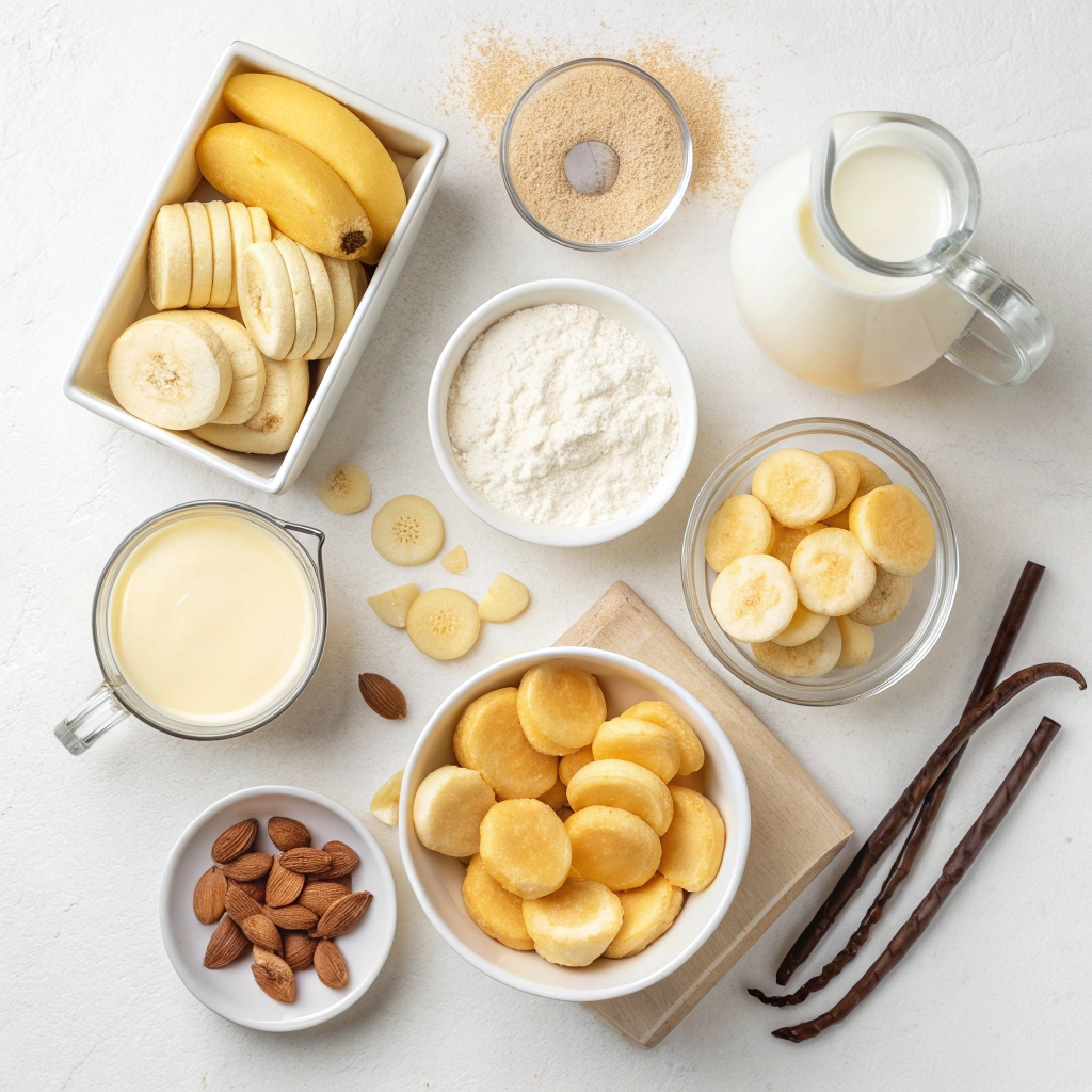 Fresh bananas sliced and arranged for a banana pudding recipe