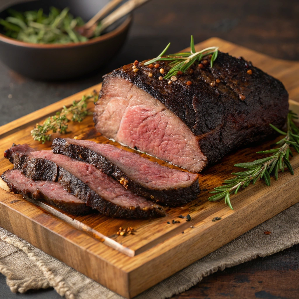 Juicy smoked chuck roast resting on butcher paper before slicing