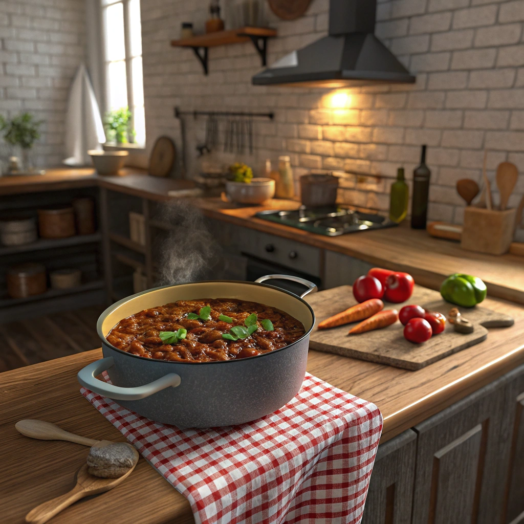 "Fresh chopped vegetables including bell peppers, onions, and tomatoes for homemade chili."